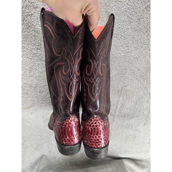 Vtg Tony Lama Gold Label Mens 7 EE Red Python Snakeskin Cowboy Boots Western - Picture 8 of 14